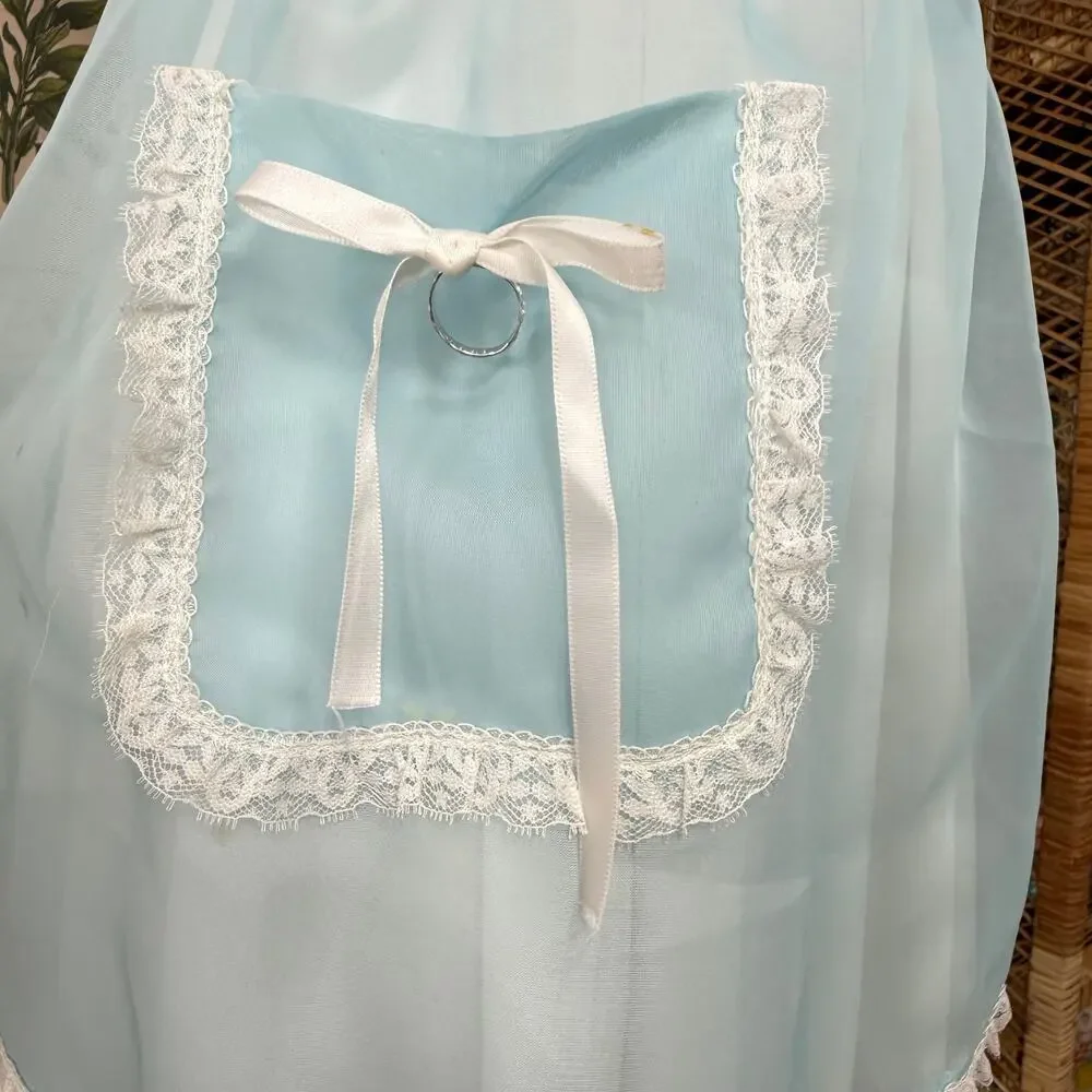 Vintage Sheer Blue Lace Pocket Half Hostess Apron Dolly Coquette Romantic XS S